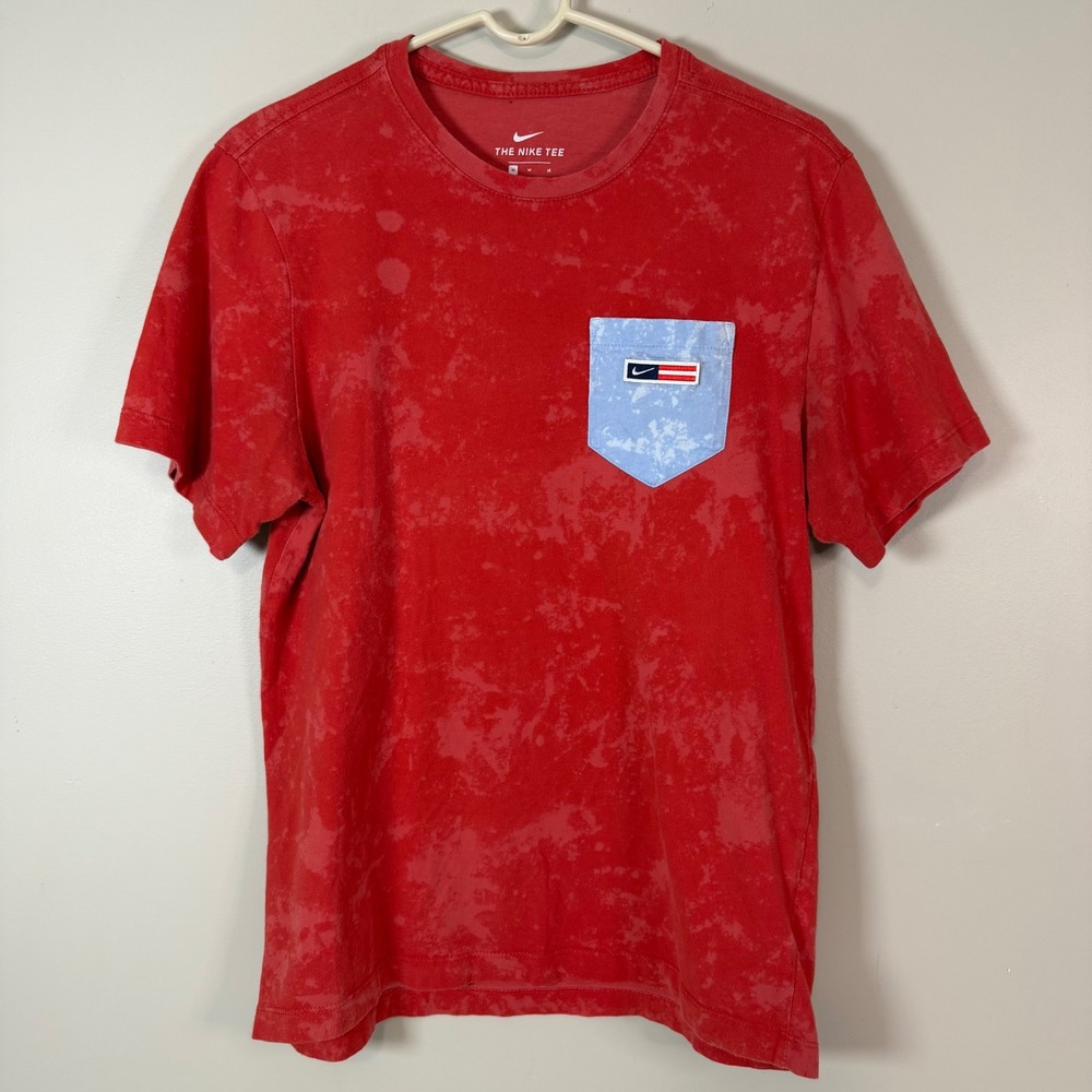 Nike‎ Tee Mens Medium Orange Bleach Wash Graphic T Shirt USA Sporty